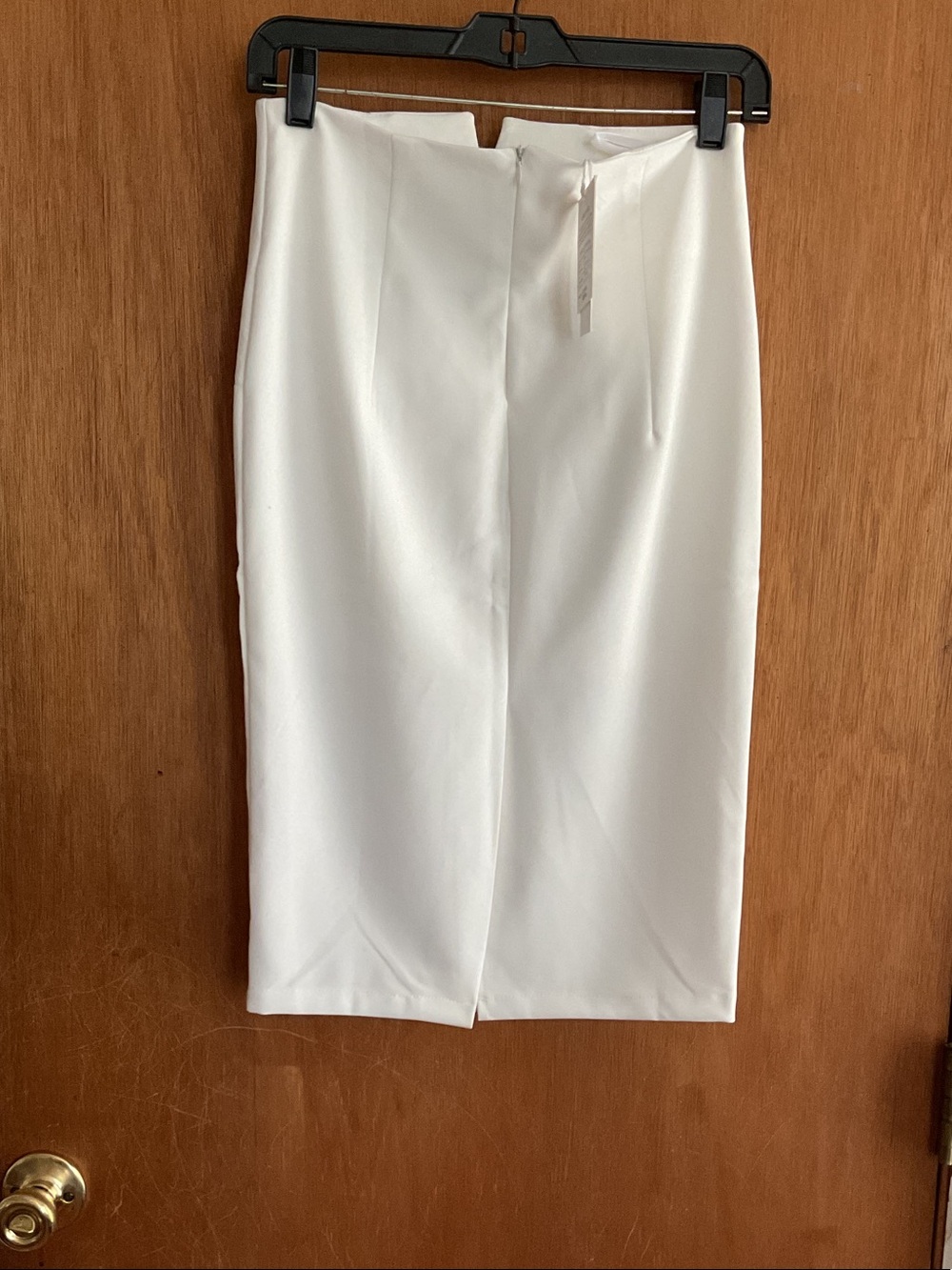 Women's White Pencil Skirt with Front Slit - Sleek Office Style